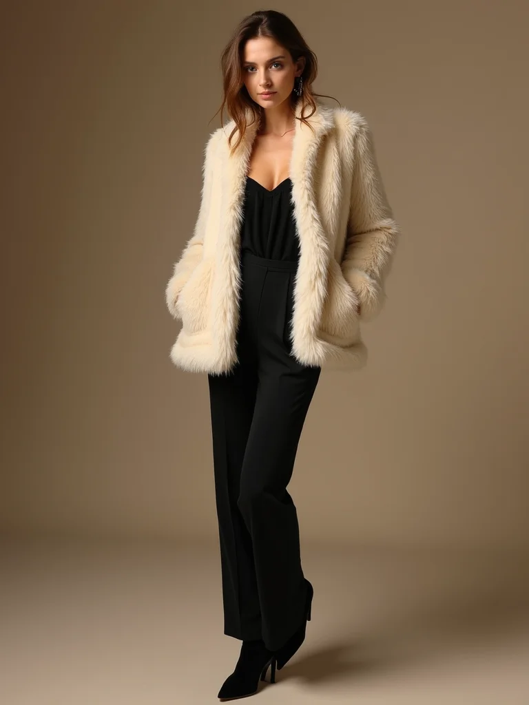 plush faux fur vest ensemble