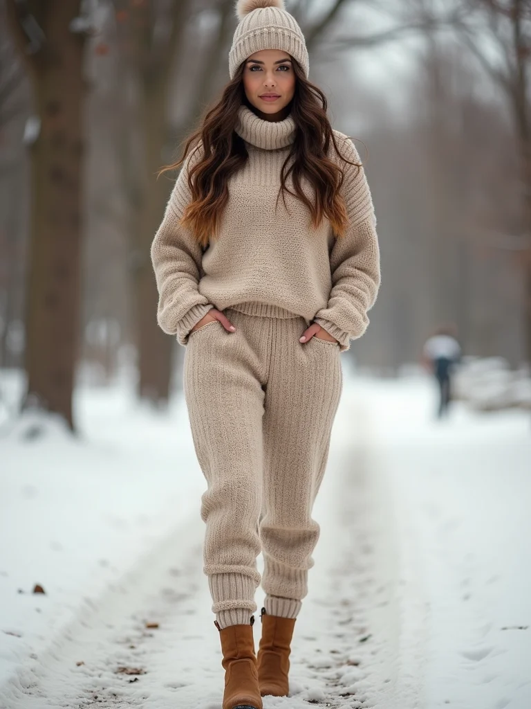 coordinated knit set with boots