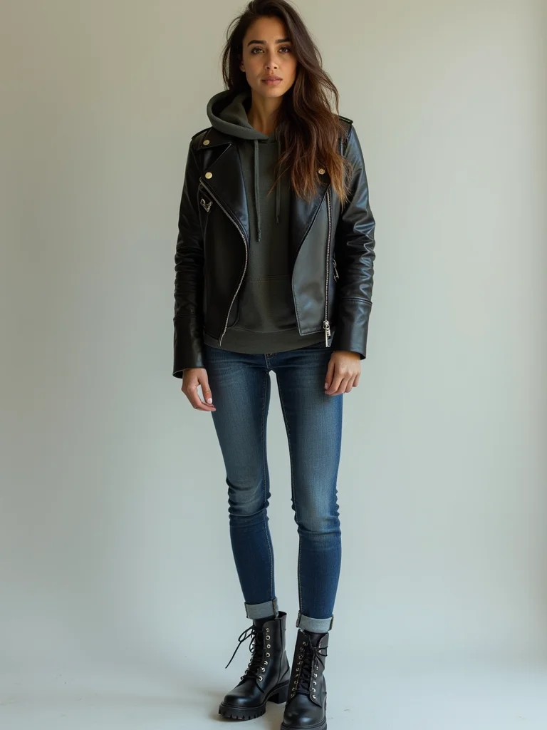 slim moto jacket layered hoodie