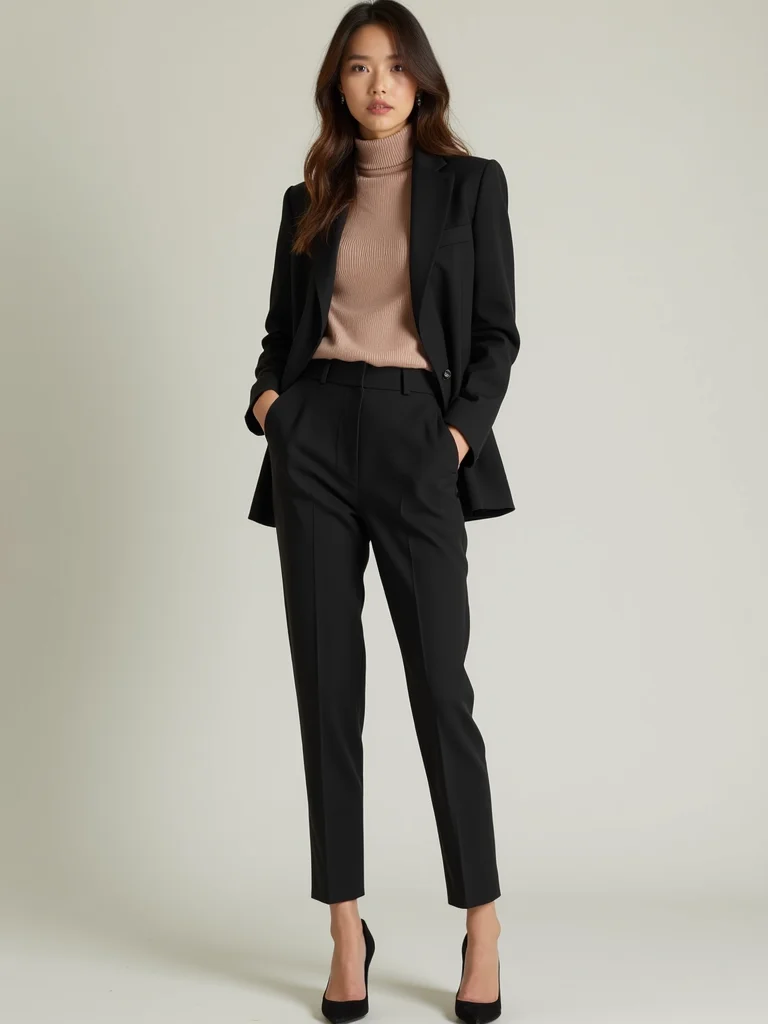 slim blazer tapered trousers heels
