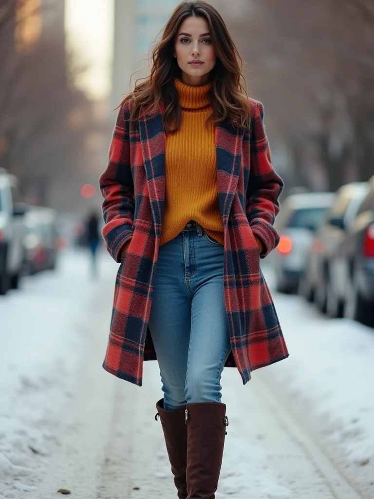 plaid shacket with high waist