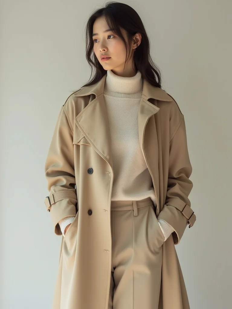 cashmere crew trench coat