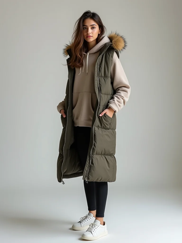 longline vest over hoodie