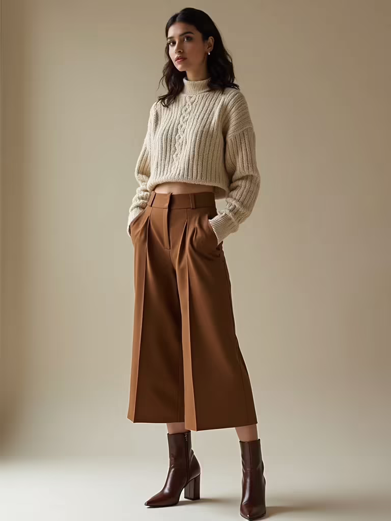 cropped cable knit with culottes