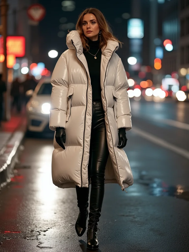 oversized puffer with heels