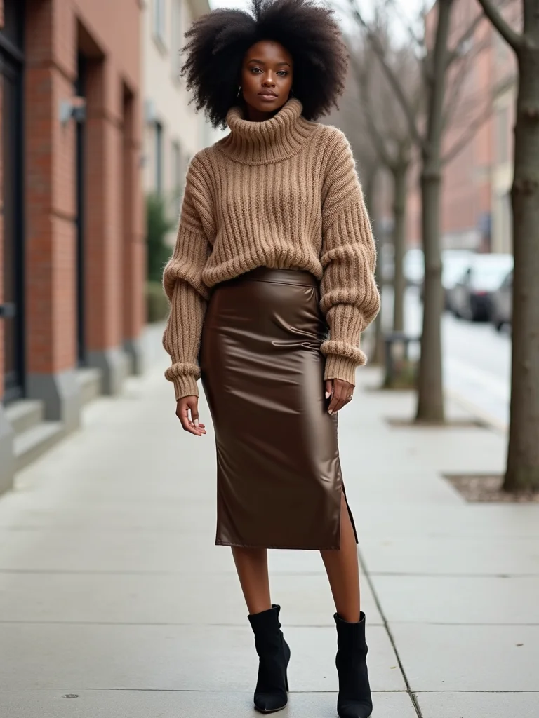 satin midi with chunky knit