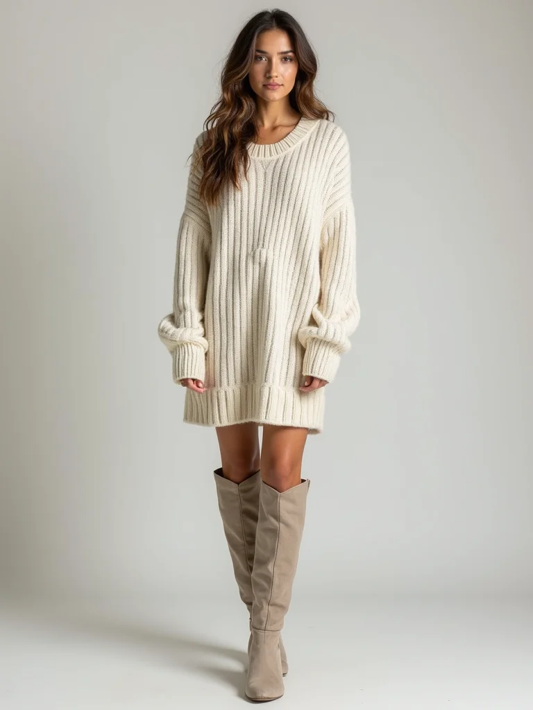 sweater dress with knee highs