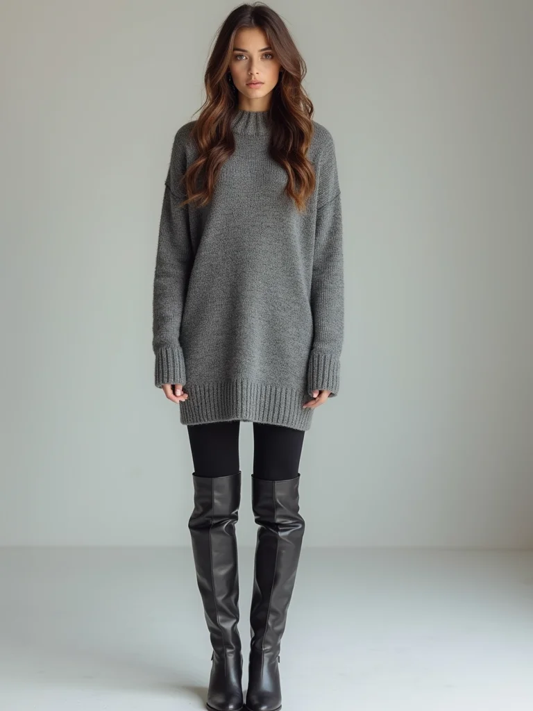 sweater dress with over the knee boots