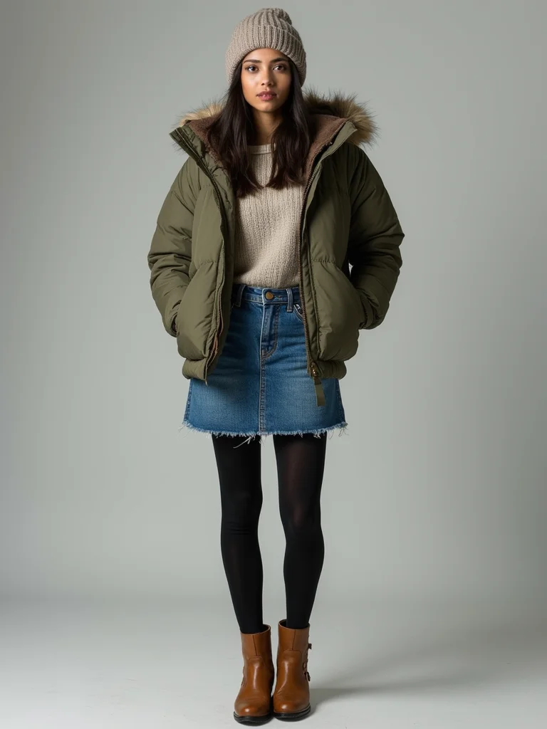 utility skirt puffer jacket