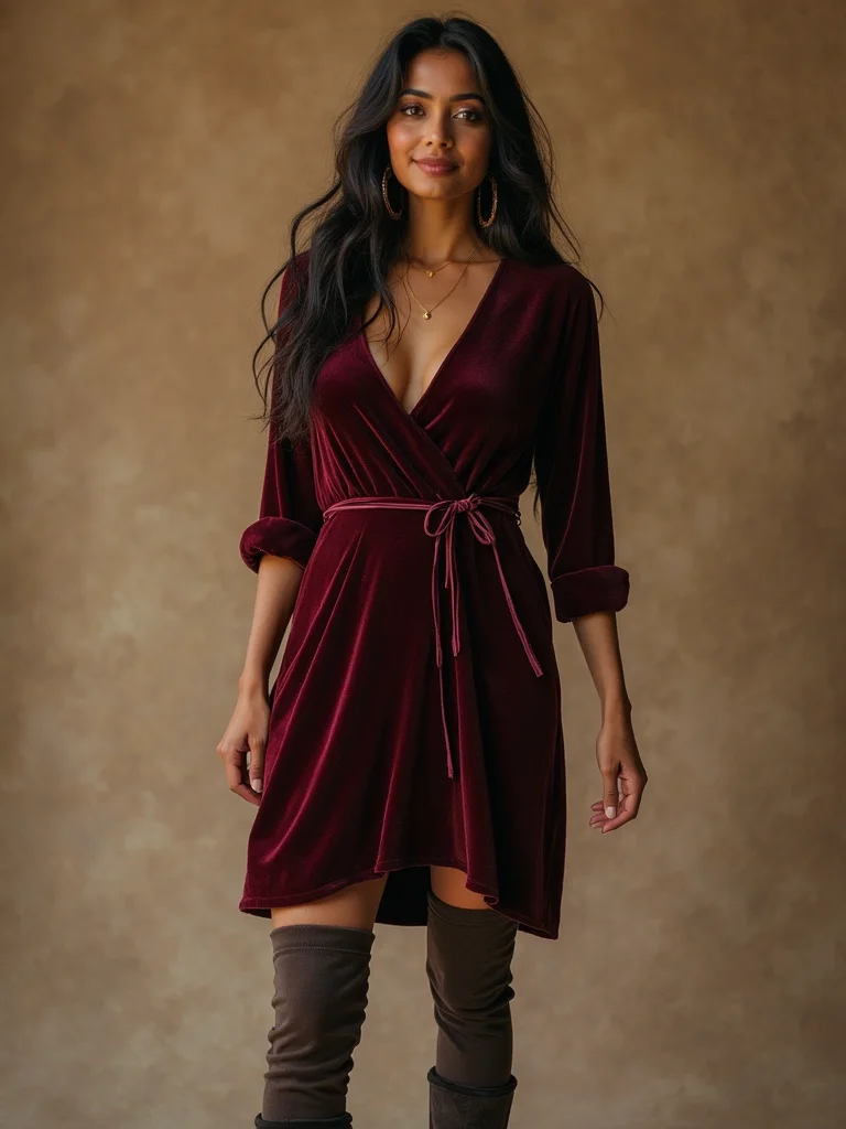 velvet wrap dress ensemble