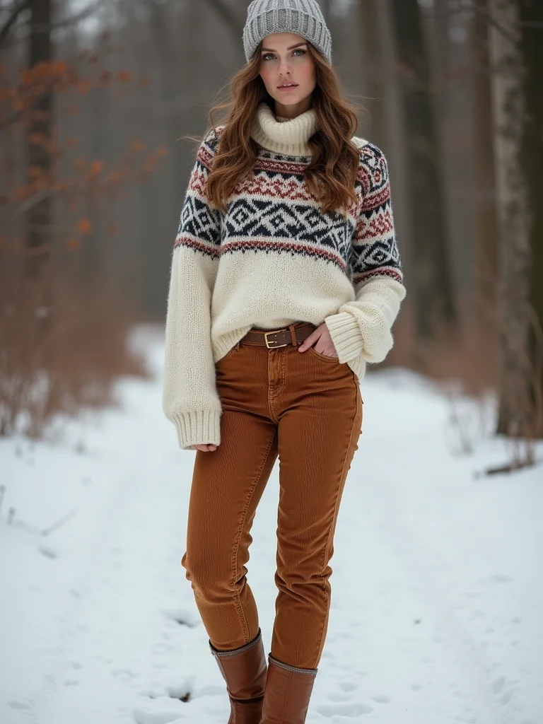 fair isle sweater with corduroy