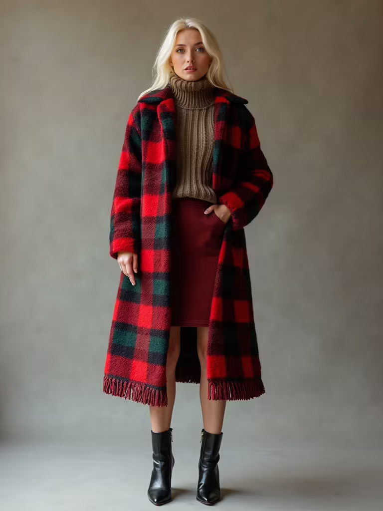 plaid velvet knit contrast
