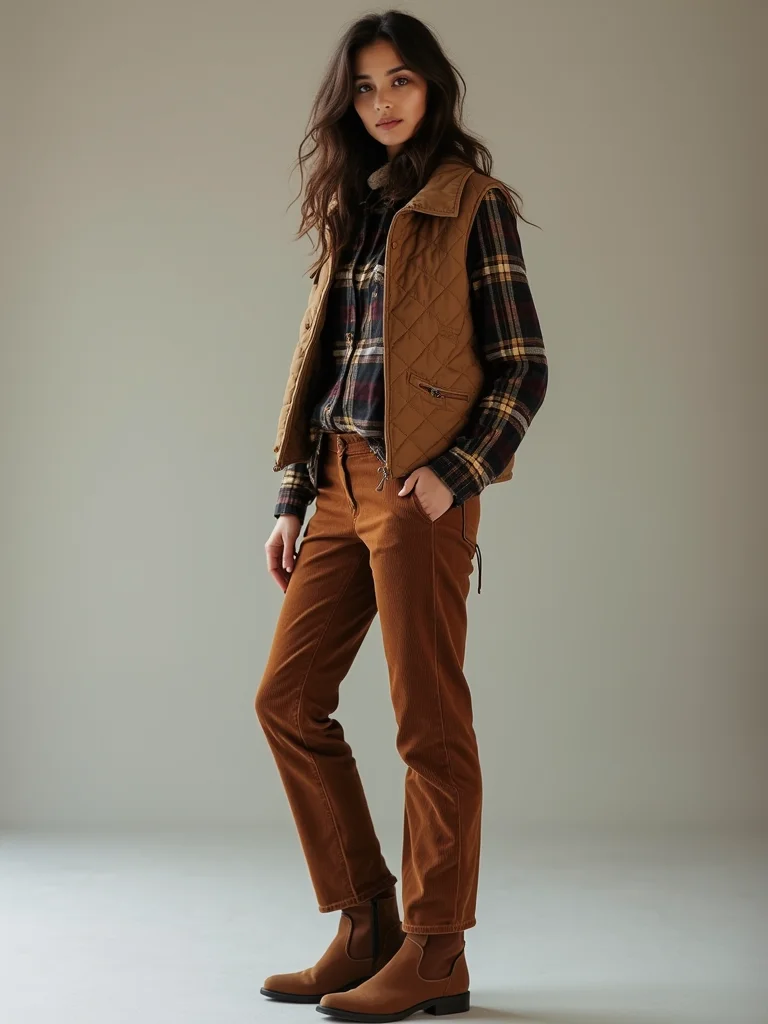 quilted vest layered outfit