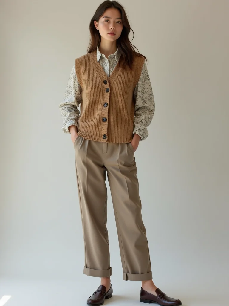 preppy knit vest layered look