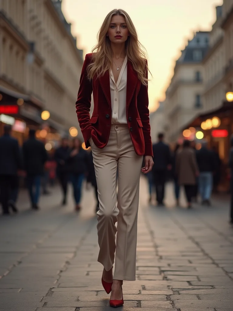 velvet blazer silk blouse
