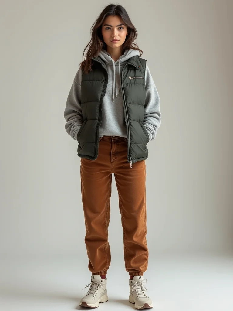 quilted vest hoodie corduroys