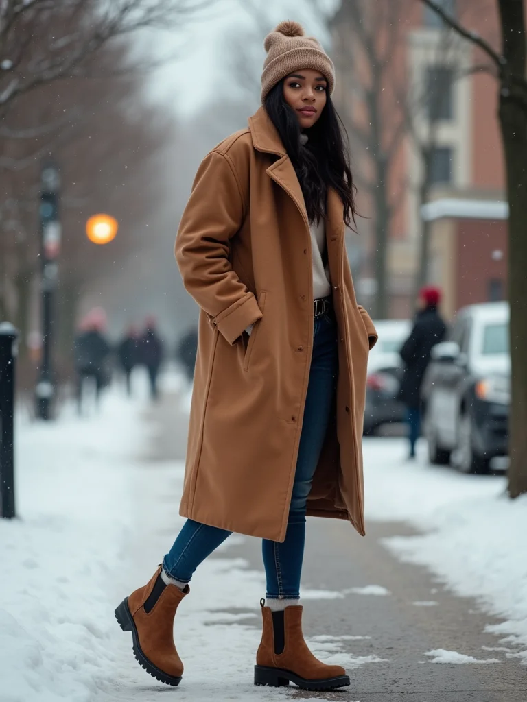 slouchy beanie oversized coat boots