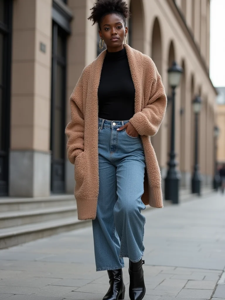 cozy layers with sleek boots