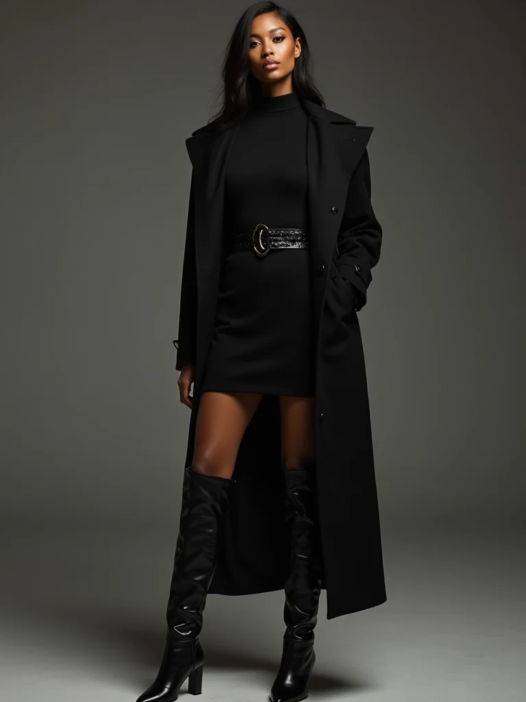 streamlined tailored coat dress with boots