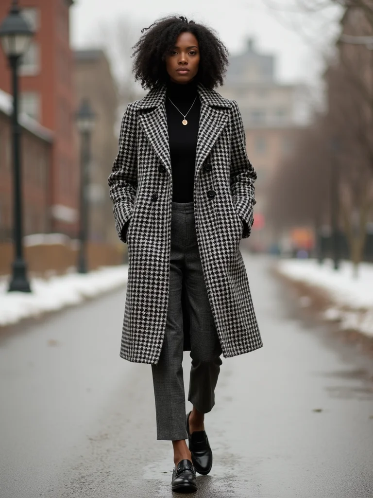 houndstooth coat cropped trousers