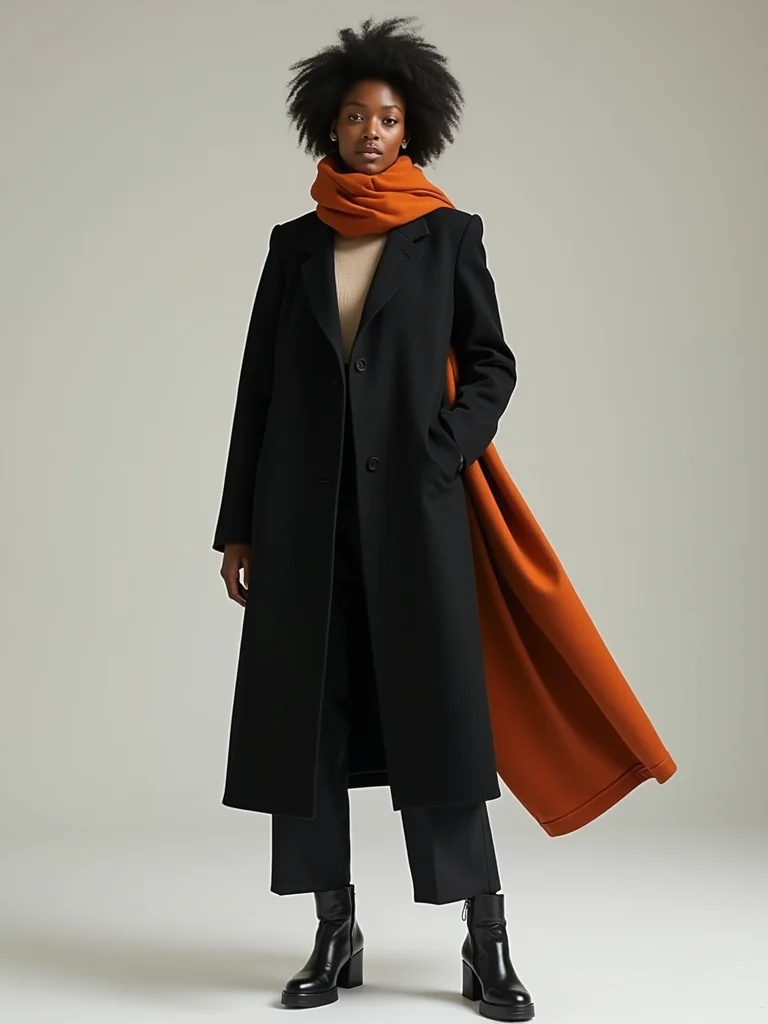 bold scarf streamlined coat