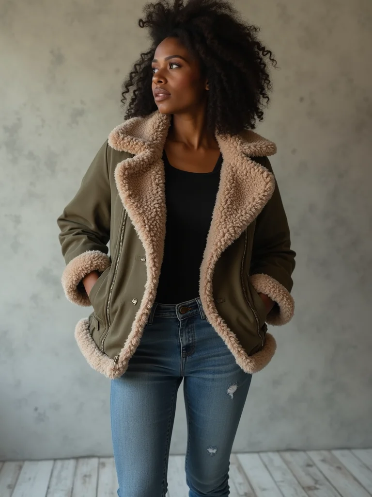 shearling jacket with skinnies