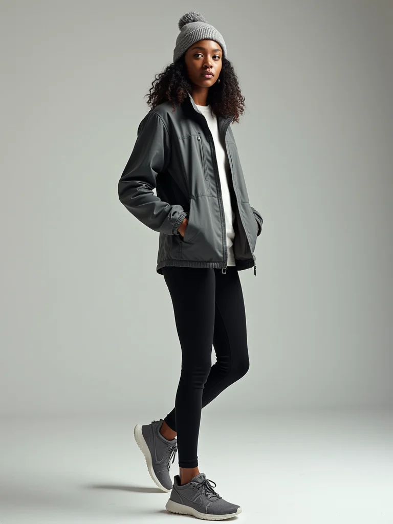 sporty windbreaker with beanie