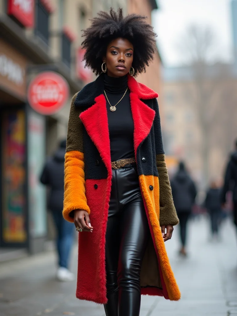 bold printed color blocked coats