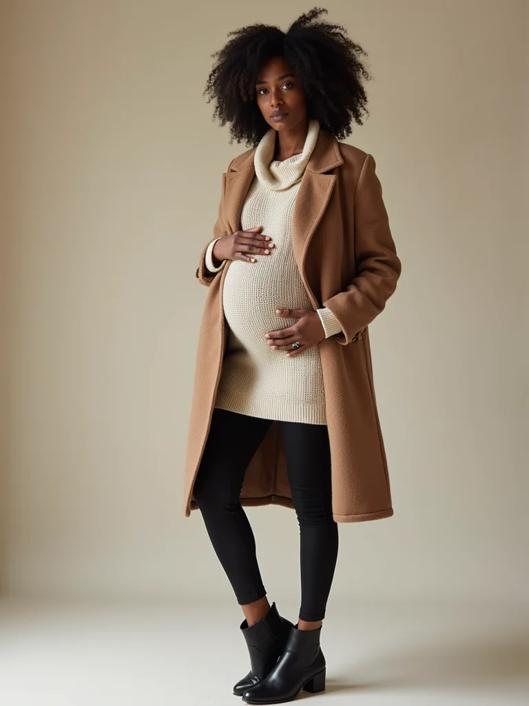 cozy layered maternity winter outfits