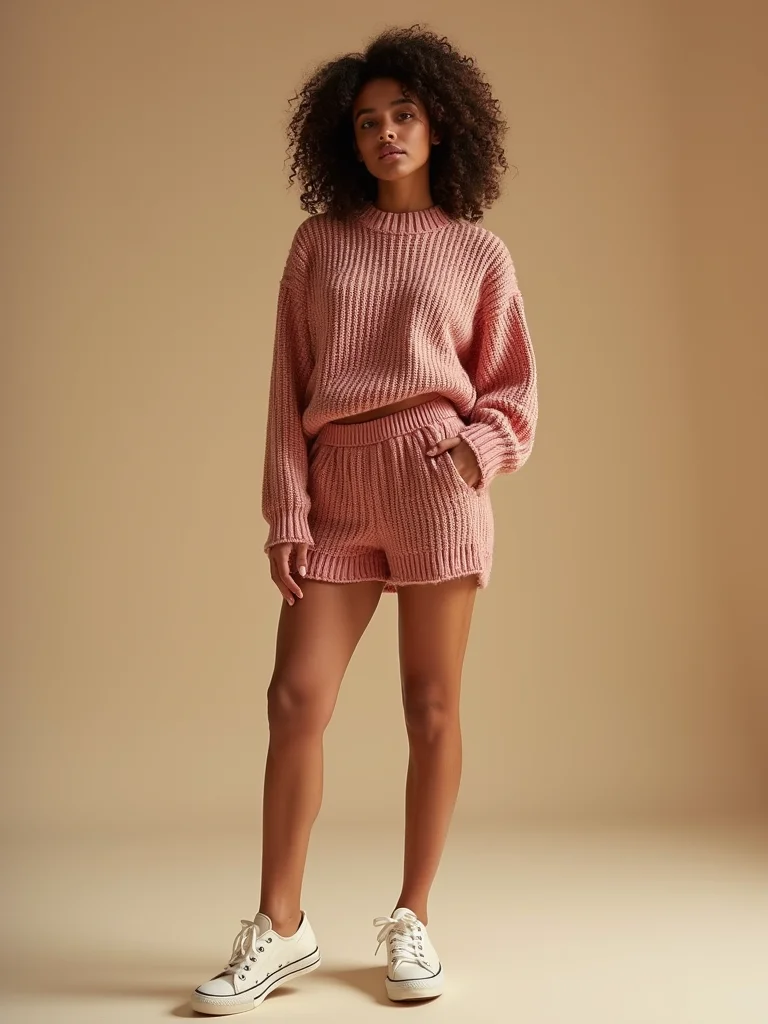 cozy coordinated knit sneaker look