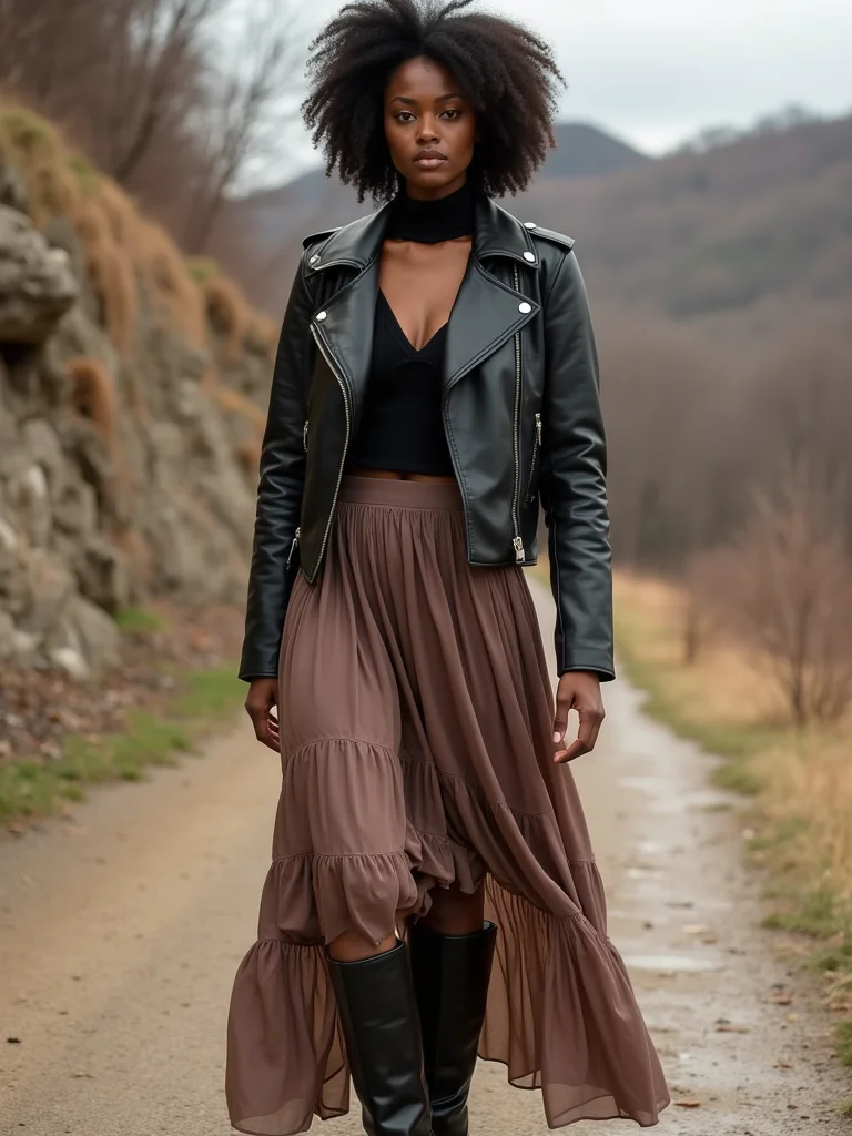cropped leather flowy maxi
