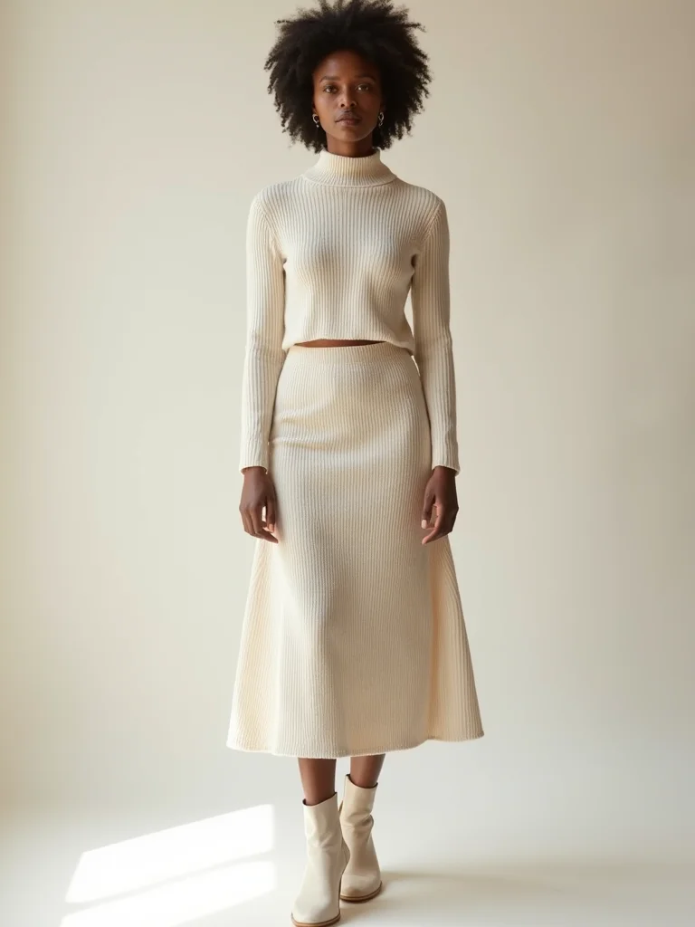 finely ribbed monochrome knitwear
