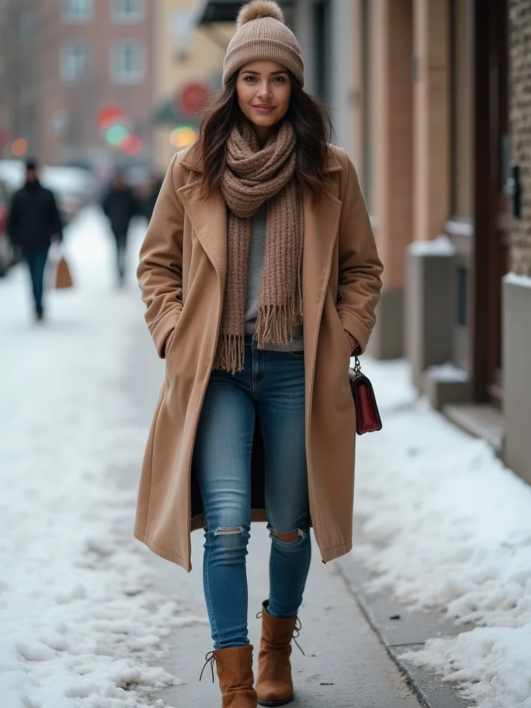 tailored coat scarf beanie