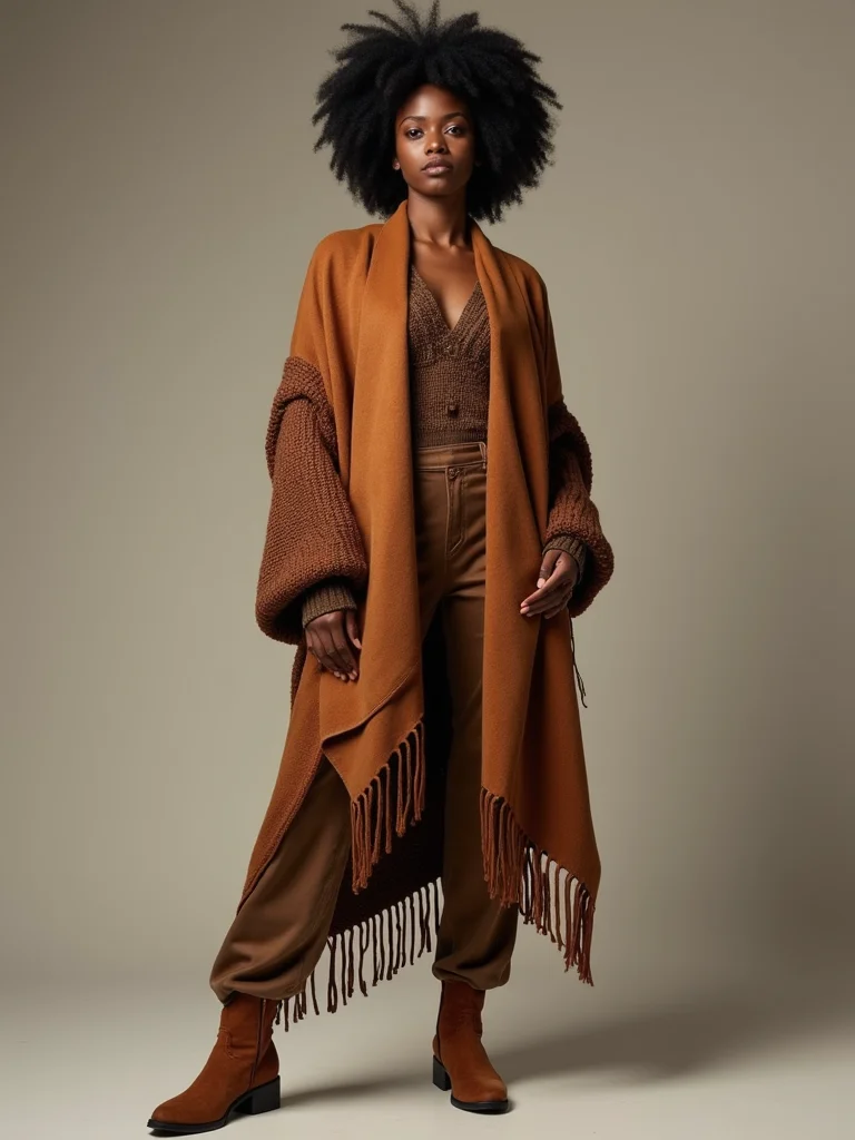suede knit asymmetrical statement shawl