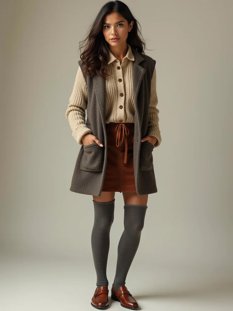 houndstooth layered knitwear ensemble
