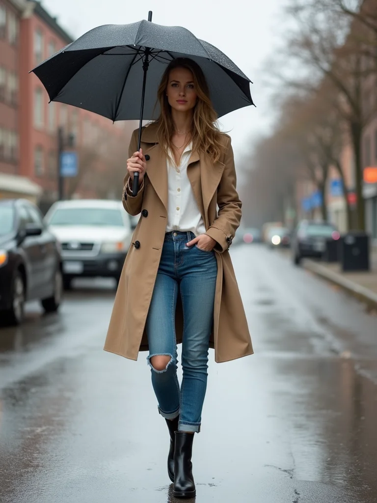 cute spring rainy day outfit chic