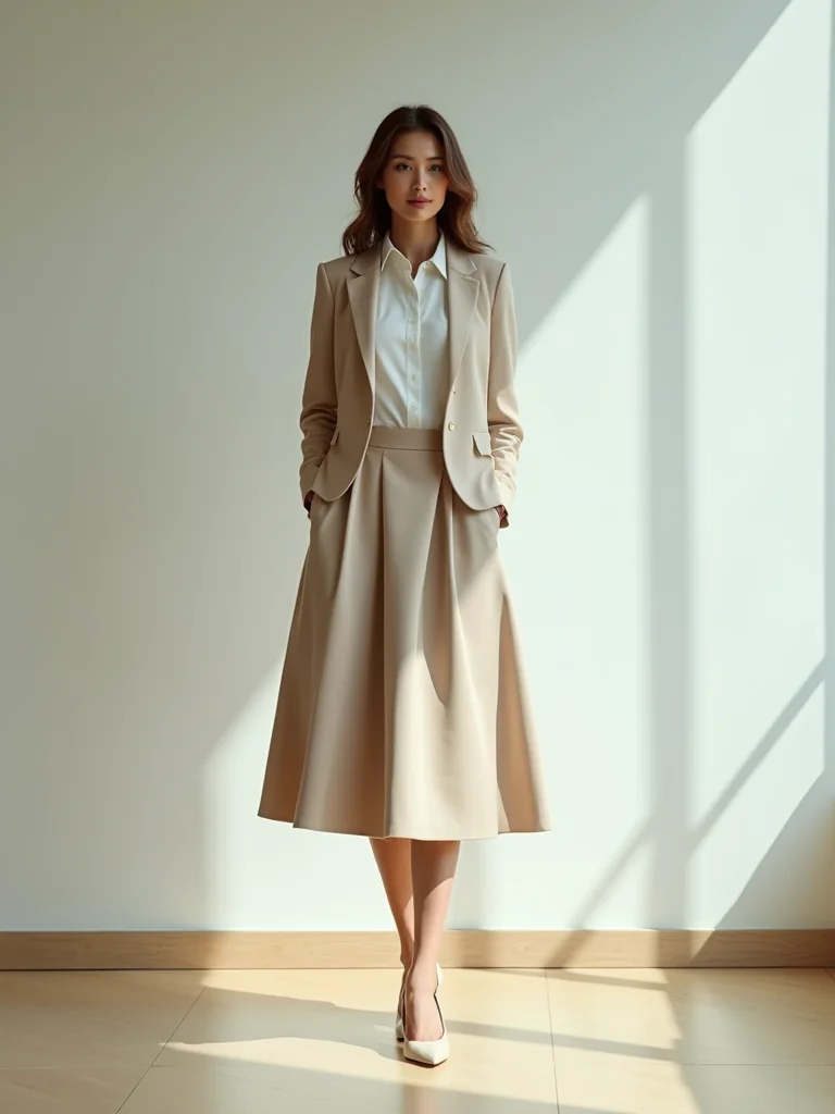spring skirt work outfit on trend